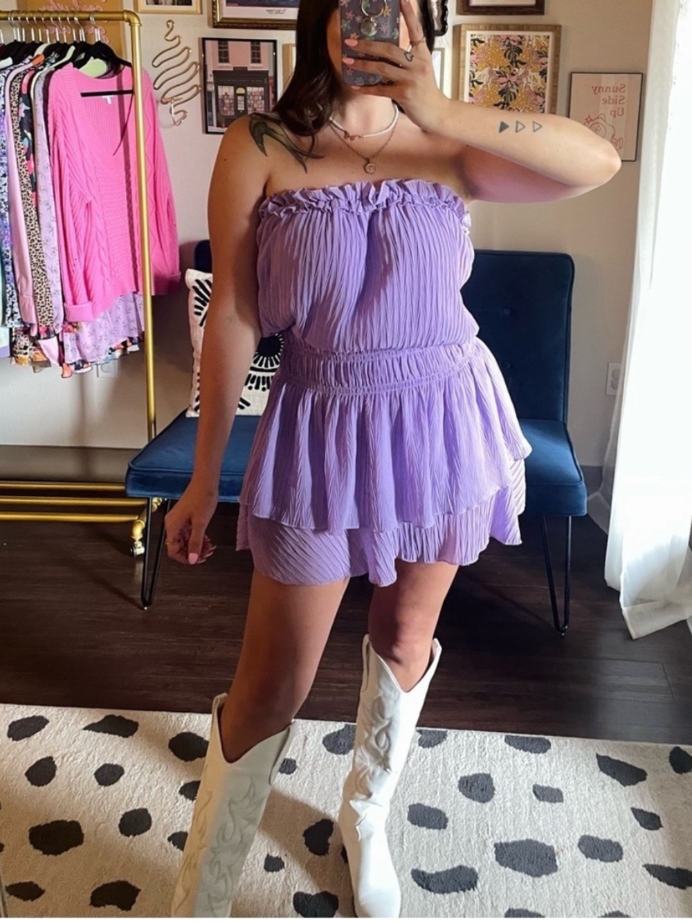 glam Lavender Strapless Tiered Ruffle Mini Dress